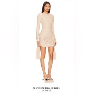 superdown Beige Long-Sleeve Ruched Mini Dress